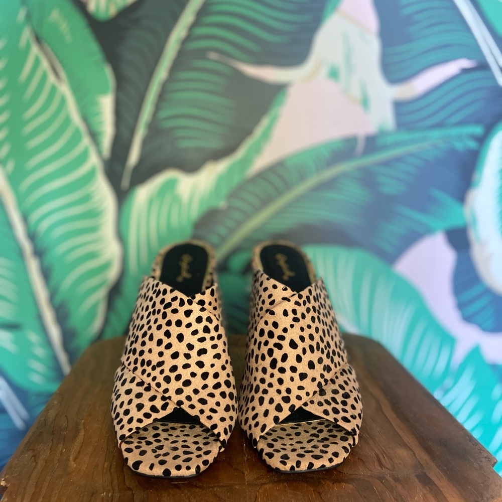 Qupid Cheetah Print Mules With Triangle Heel - image 2